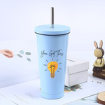 Personalised Stainless Steel Straw Cup, Large Capacity Vacuum Double Layer Coffee Cup