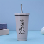 Personalised Stainless Steel Straw Cup, Large Capacity Vacuum Double Layer Coffee Cup