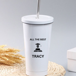 Personalised Stainless Steel Straw Cup, Large Capacity Vacuum Double Layer Coffee Cup