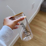 Personalised Glass Tumbler Cups with straw