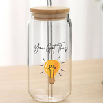 Personalised Glass Tumbler Cups with straw