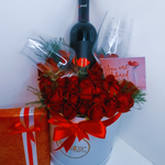 Red Roses , Wine ,Wine Glasses and Chocolates Gift Set