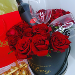 Red Roses , Wine ,Wine Glasses and Chocolates Gift Set