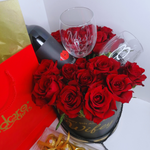 Red Roses , Wine ,Wine Glasses and Chocolates Gift Set