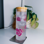 Glass Drinking Bottle with Bamboo lid and Metal Straw (Colour changing Design)