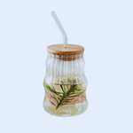 Ribbed Abstract Glass with Bamboo Lid - 530ml