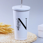 Personalised Stainless Steel Straw Cup, Large Capacity Vacuum Double Layer Coffee Cup