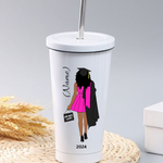 Personalised Stainless Steel Straw Cup, Large Capacity Vacuum Double Layer Coffee Cup