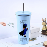 Personalised Stainless Steel Straw Cup, Large Capacity Vacuum Double Layer Coffee Cup