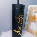 Personalised Skinny Drinking Tumbler 574ml with lid and straw - Double wall Pastel Matte