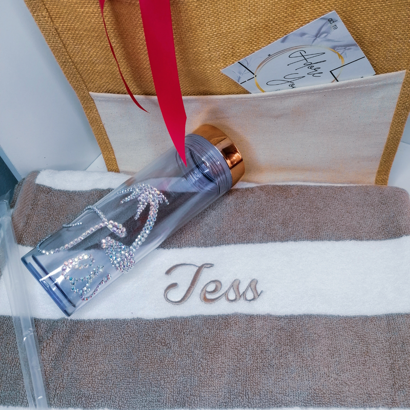 Personalised Beach/Pool Towel and Bling Tumbler Combo