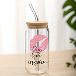 Personalised Glass Tumbler Cups with straw